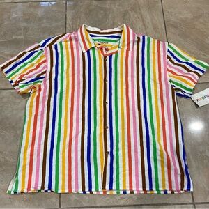 Target Pride Rainbow Stripe Button Down Short Sleeve Shirt Size Medium